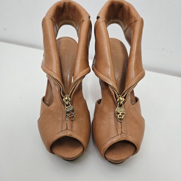 Alexander McQueen Faithfull Biker Stiletto Heels Skull Zippers Sz 6.5 US/ 37 EUR - Picture 2 of 16